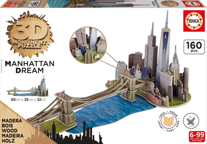 Puzzle 3D - Puzzle 3D en Bois - Brooklyn Bridge, Manhattan Dream Puzzle 3D - Puzzle 3D en Bois - Brooklyn Bridge, Manhattan Dream