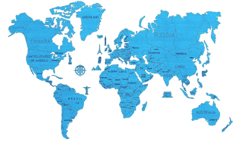 Puzzle en Bois - Carte du Monde XL (Cyan) Puzzle en Bois - Carte du Monde XL (Cyan)