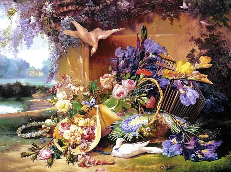 Nature Morte Élégante avec Fleurs, Eugène Bidau Nature Morte Élégante avec Fleurs, Eugène Bidau